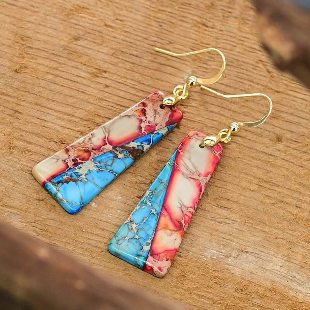 Cardinal Tetra Emperor Stone Trapezoidal Earrings - Drop Earrings - Pretland | Spiritual Crystals & Jewelry