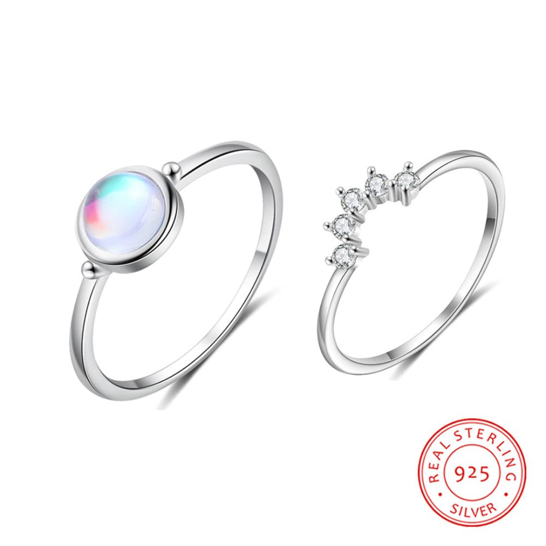 Glowing Minimalist Moonstone Silver Ring Set - Rings - Pretland | Spiritual Crystals & Jewelry