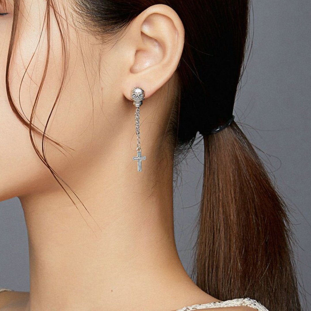Skull Cross 925 Sterling Silver Earrings - Drop Earrings - Pretland | Spiritual Crystals & Jewelry