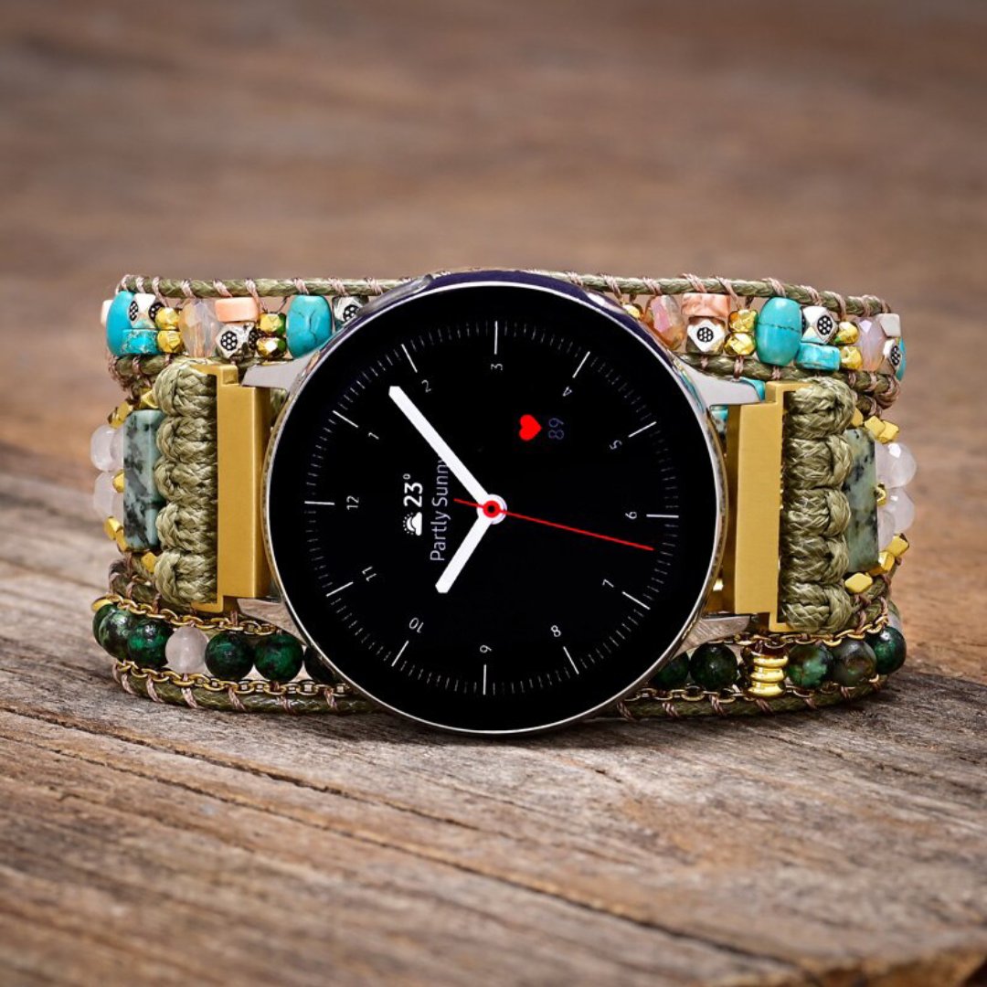 Stylish Green Natural Howlite Samsung Watch Strap - Samsung Watch Straps - Pretland | Spiritual Crystals & Jewelry