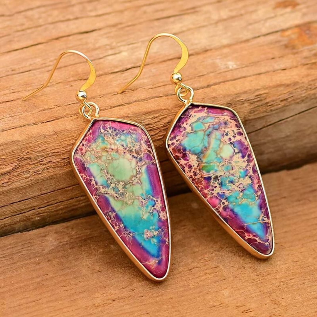 Arrow Head Bohemian Jasper Earrings - Drop Earrings - Pretland | Spiritual Crystals & Jewelry