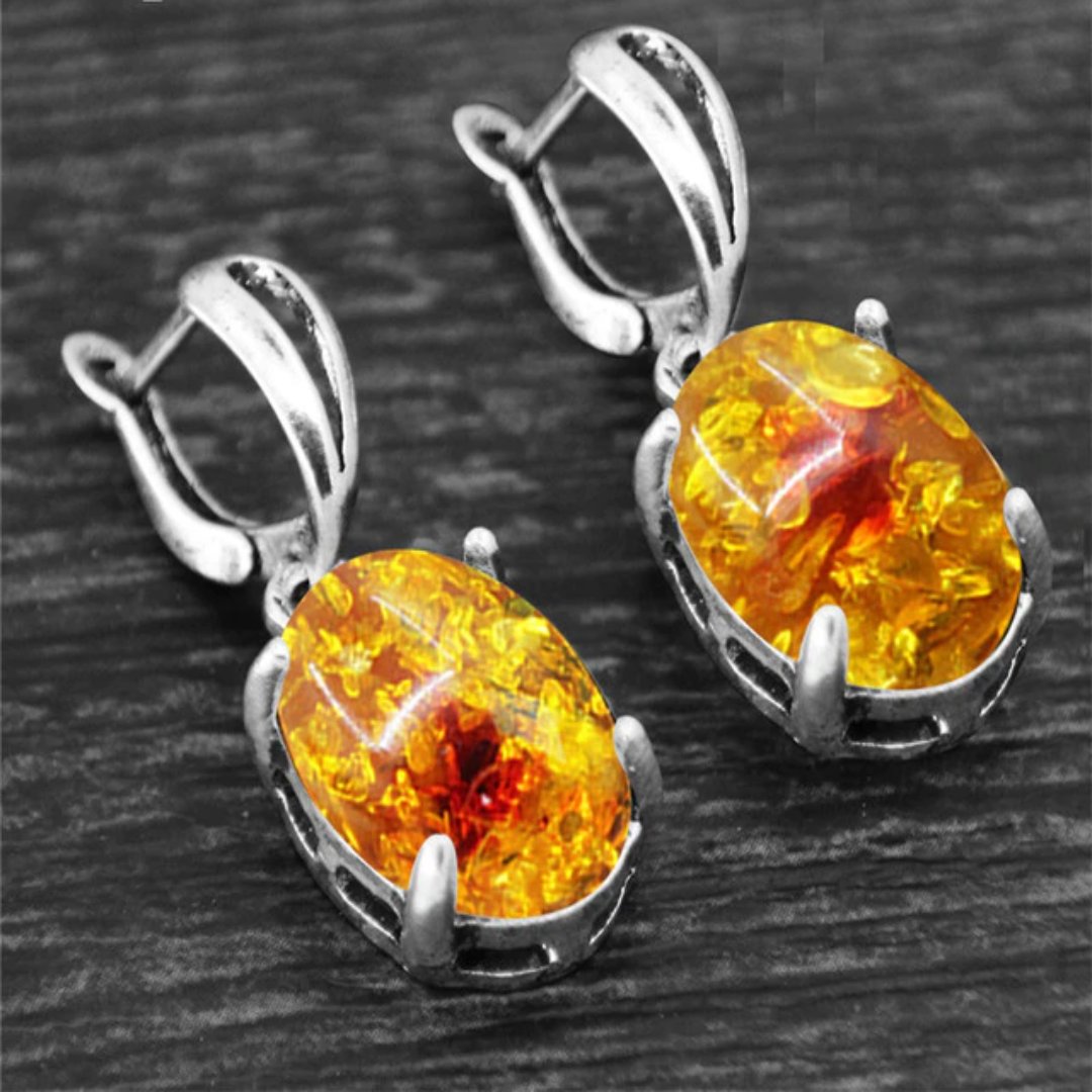 Spiritual Crystal Silver Plated Earrings - Simulated Amber - Earrings - Pretland | Spiritual Crystals & Jewelry