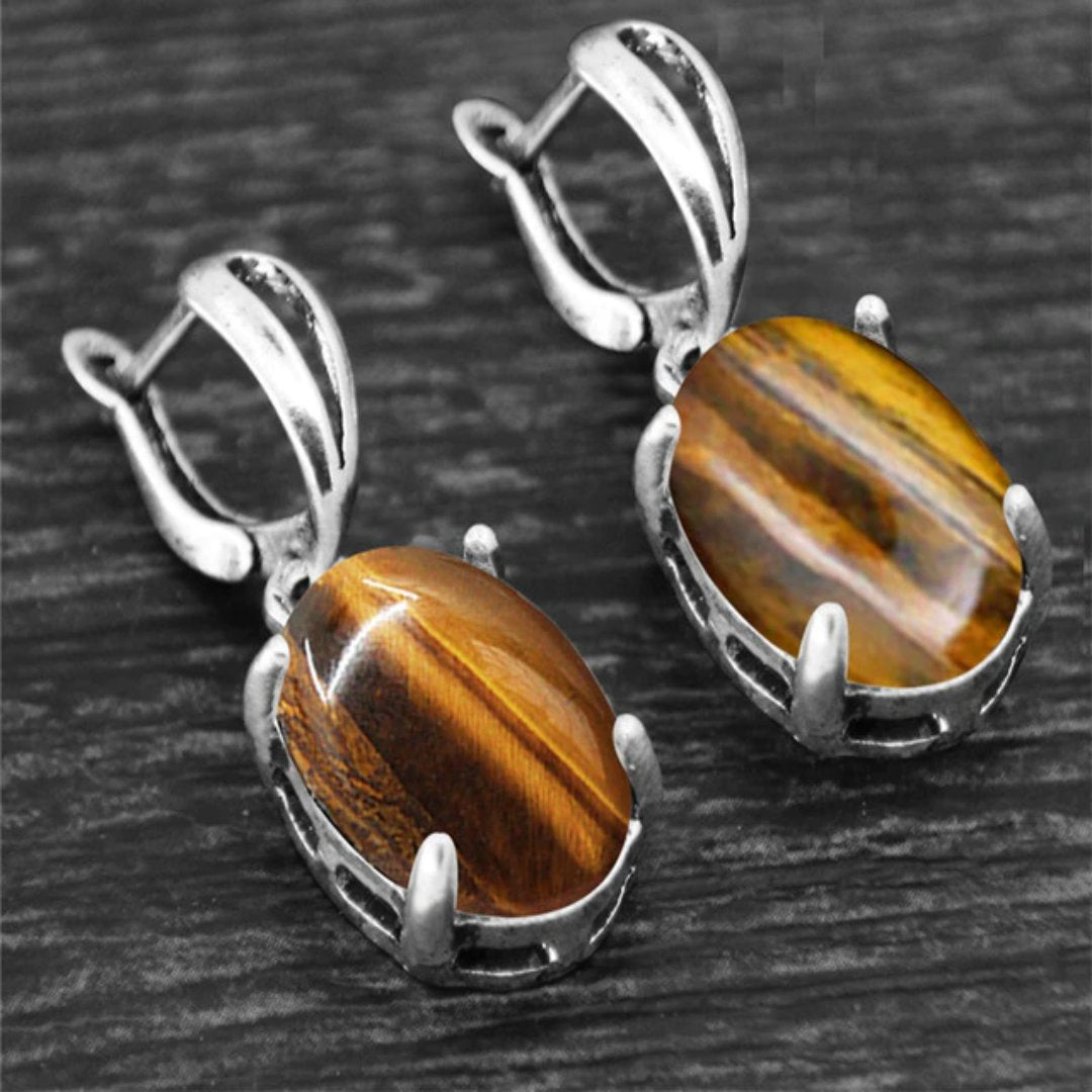 Spiritual Crystal Silver Plated Earrings - Natural Tiger Eye - Earrings - Pretland | Spiritual Crystals & Jewelry