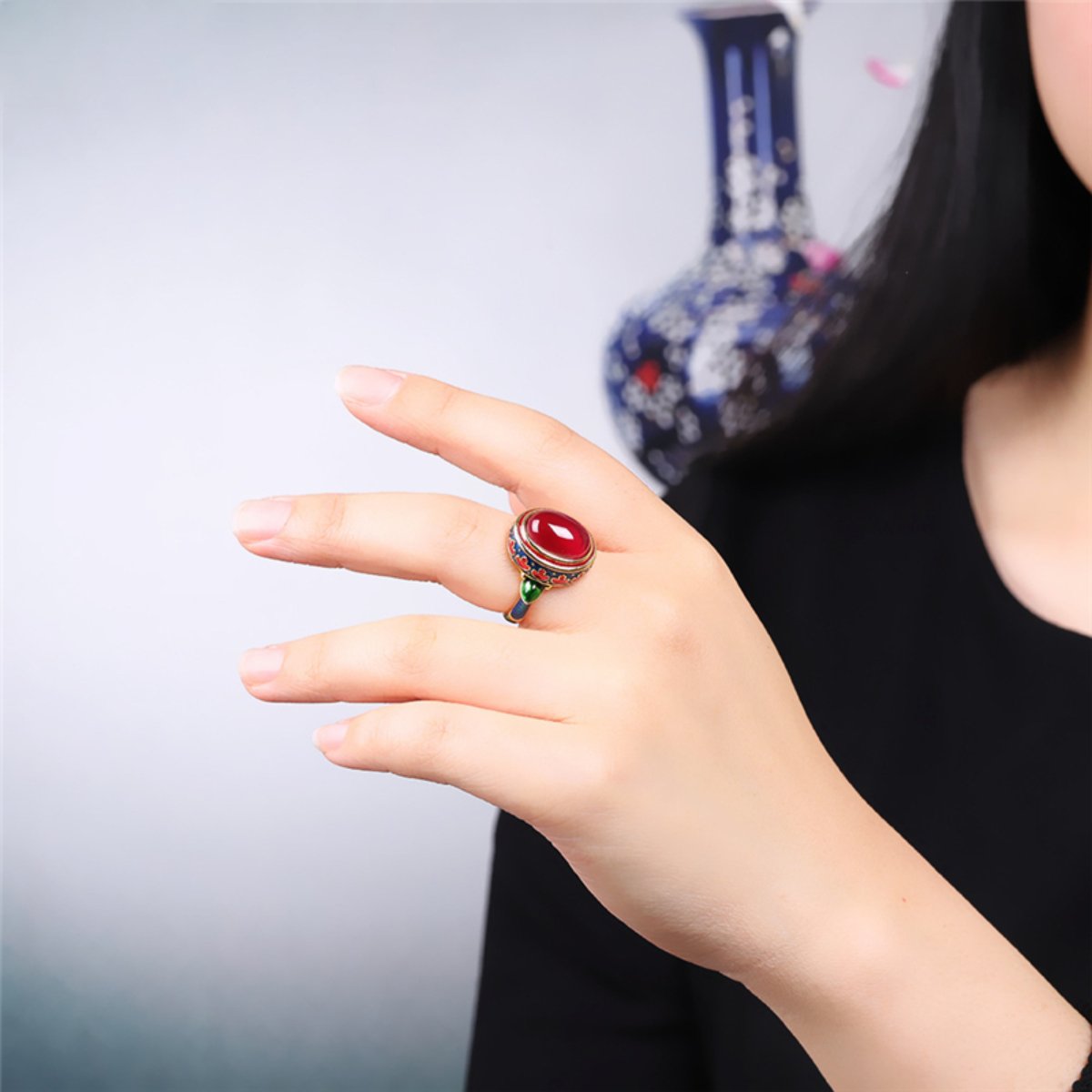 Vintage Red Corundum Gold Plated Adjustable Ring - Rings - Pretland | Spiritual Crystals & Jewelry