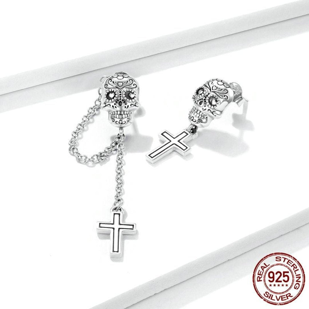 Skull Cross 925 Sterling Silver Earrings - Drop Earrings - Pretland | Spiritual Crystals & Jewelry