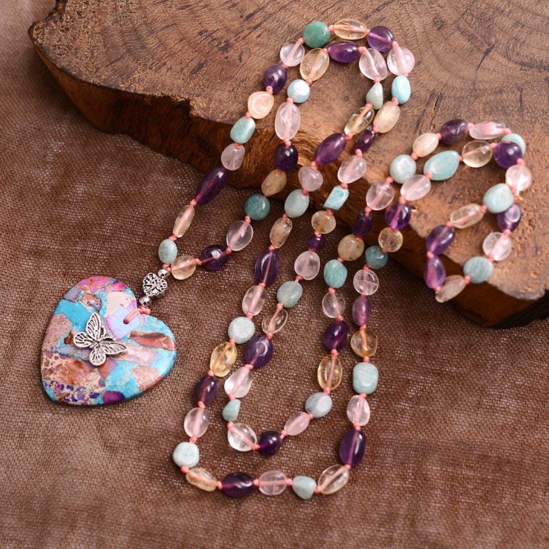 Butterfly Heart Amazonite Stones Necklace - Necklaces - Pretland | Spiritual Crystals & Jewelry