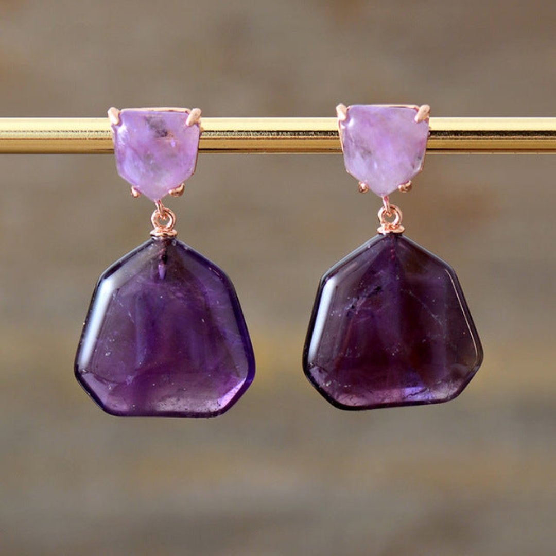 Trend Amethyst & Tiger Eye Earrings - Amethyst - Earrings - Pretland | Spiritual Crystals & Jewelry