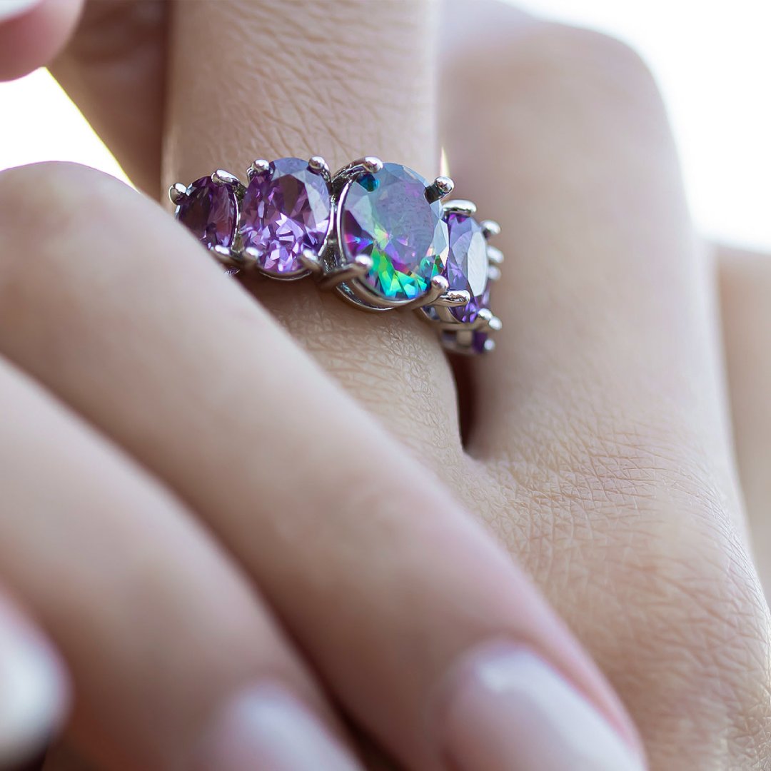 Amethyst & Topaz Silver Ring - 7 - Rings - Pretland | Spiritual Crystals & Jewelry