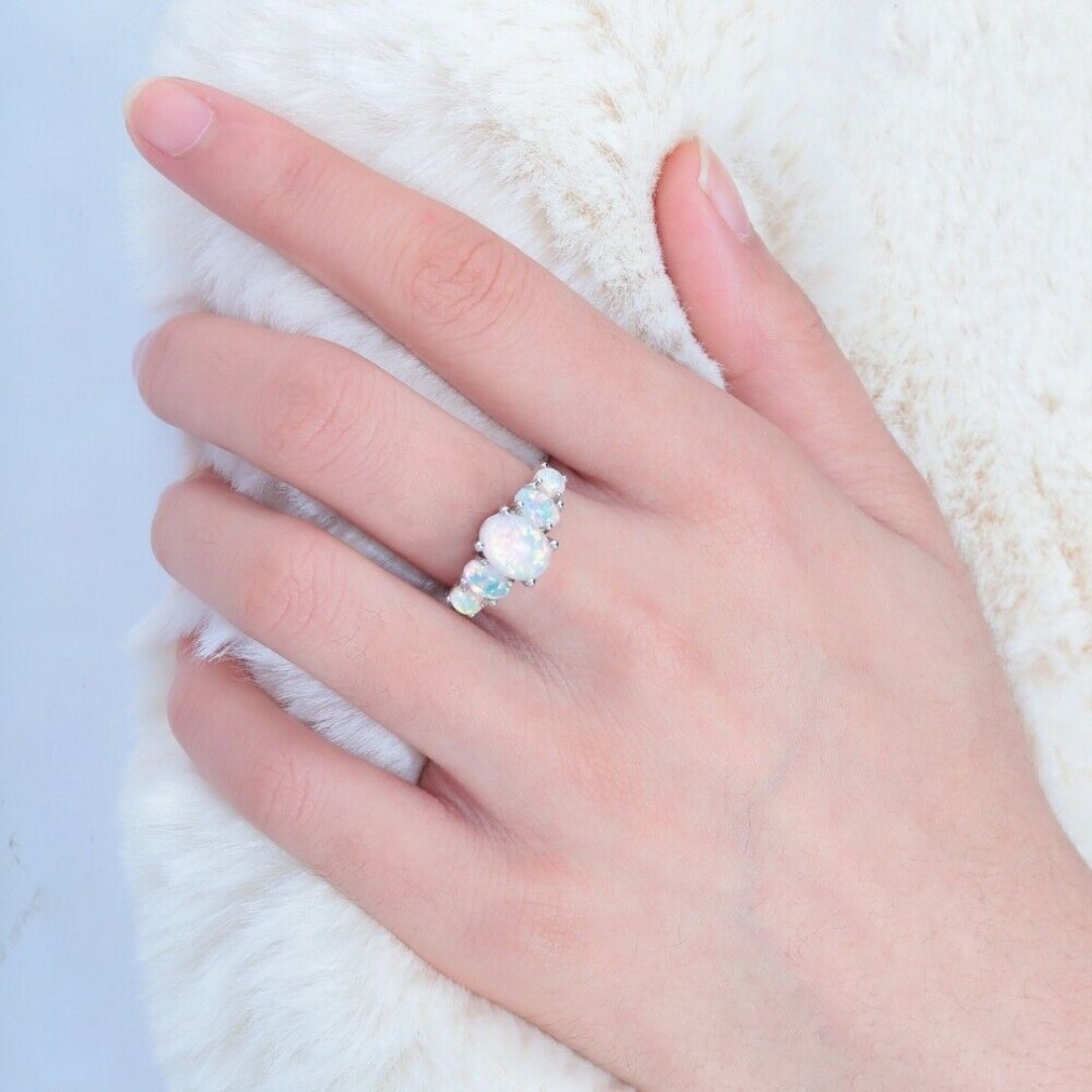 Spiritual White Fire Opal Silver Ring - Rings - Pretland | Spiritual Crystals & Jewelry