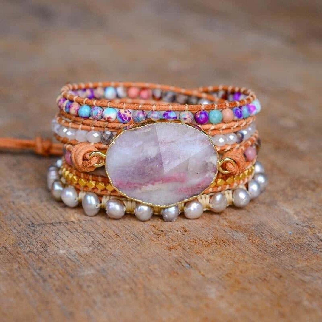 Cloudy Purple Jasper Wrap Bracelet - Wrap Bracelets - Pretland | Spiritual Crystals & Jewelry
