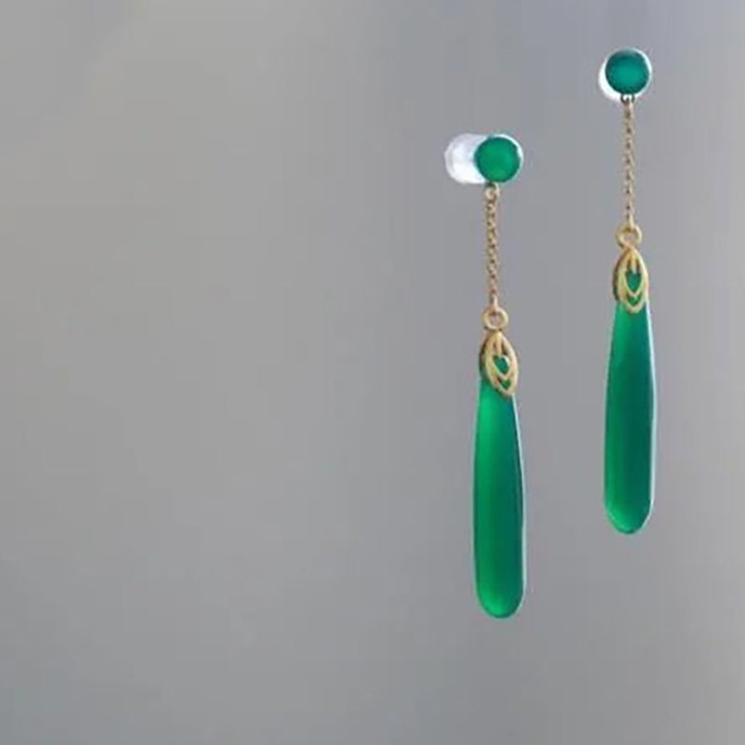 Bohemian Silver Green Chalcedony Earrings - Earrings - Pretland | Spiritual Crystals & Jewelry