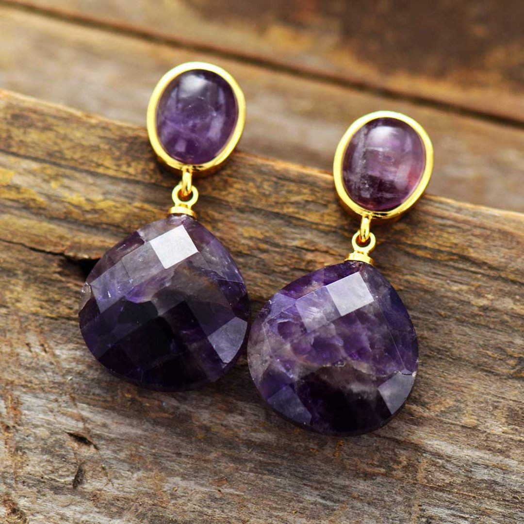 Bohemian Amethyst Teardrop Earrings - Earrings - Pretland | Spiritual Crystals & Jewelry