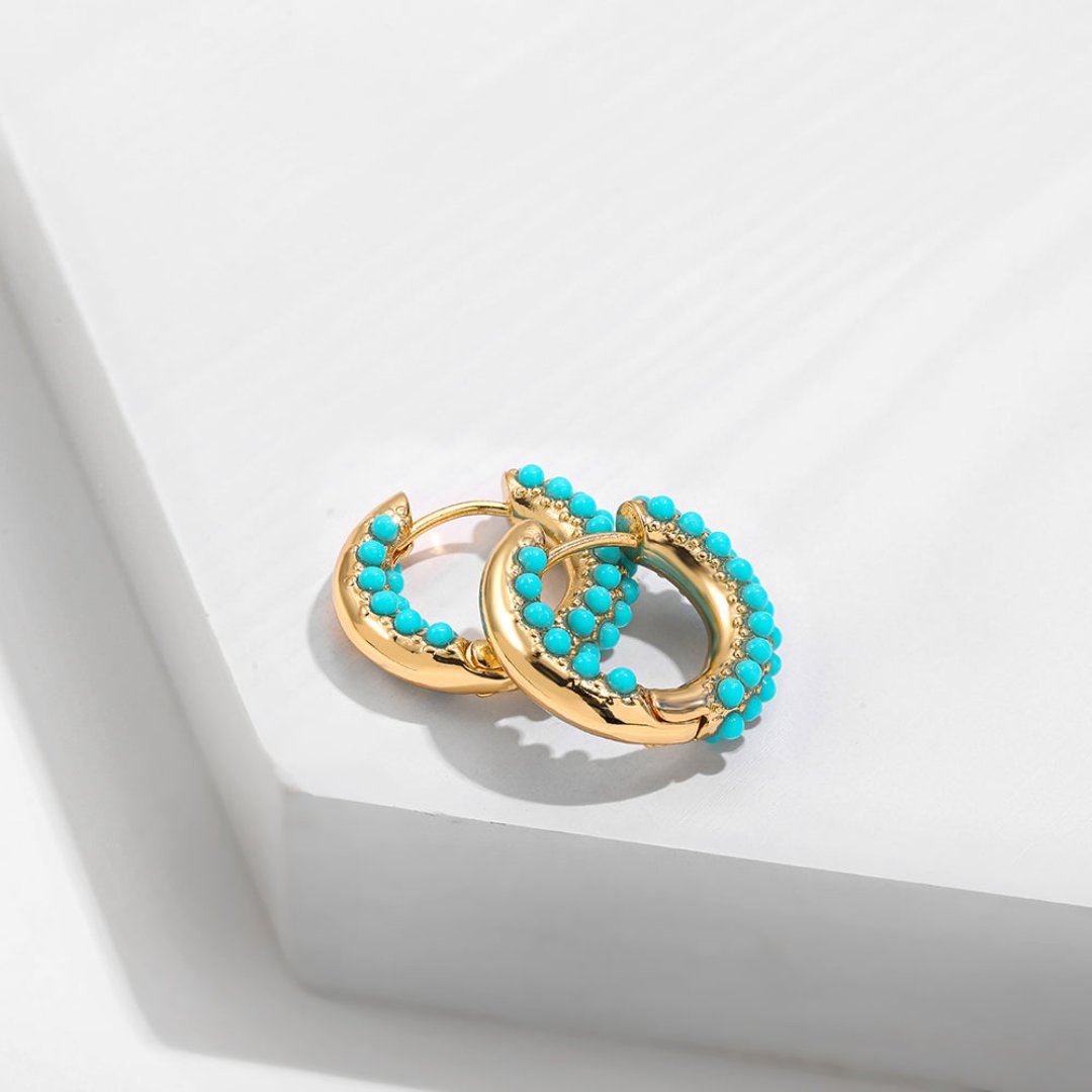 Elegant Turquoise Round Beads Hoop Earrings - Earrings - Pretland | Spiritual Crystals & Jewelry