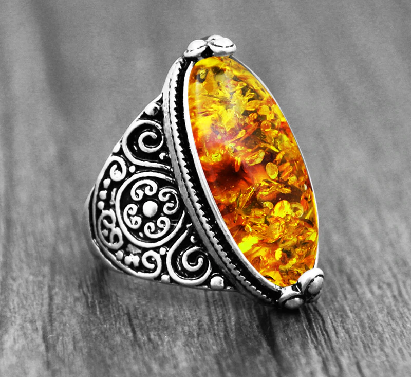 Spiritual Eye Shape Amber Ring - Rings - Pretland | Spiritual Crystals & Jewelry