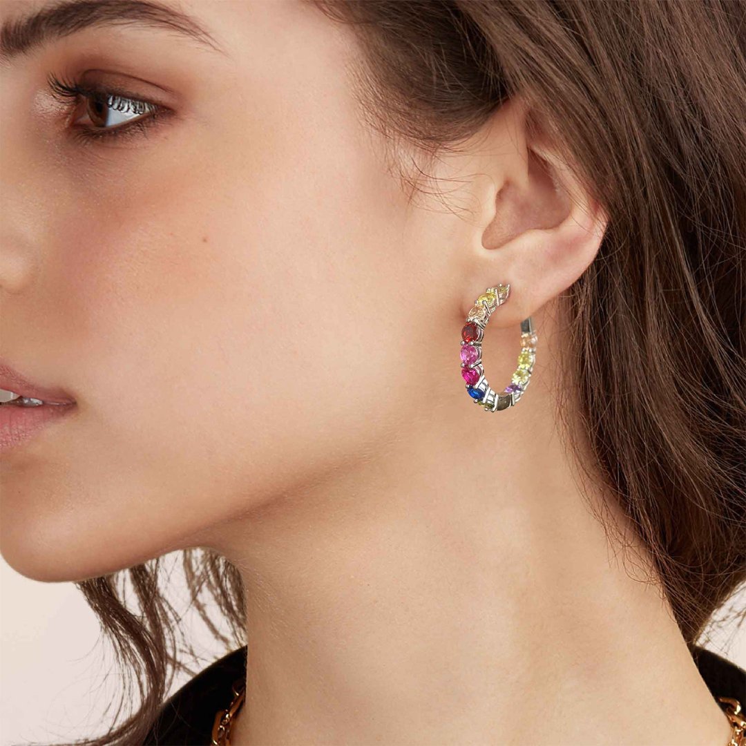 Colorful Zirconia 925 Sterling Silver Hoop Earrings - Earrings - Pretland | Spiritual Crystals & Jewelry