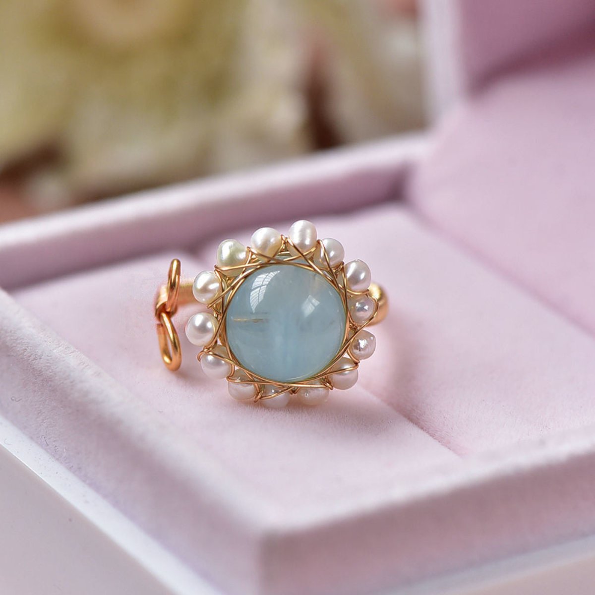 Vintage Aquamarine 14K Gold Plated Adjustable Ring - Rings - Pretland | Spiritual Crystals & Jewelry