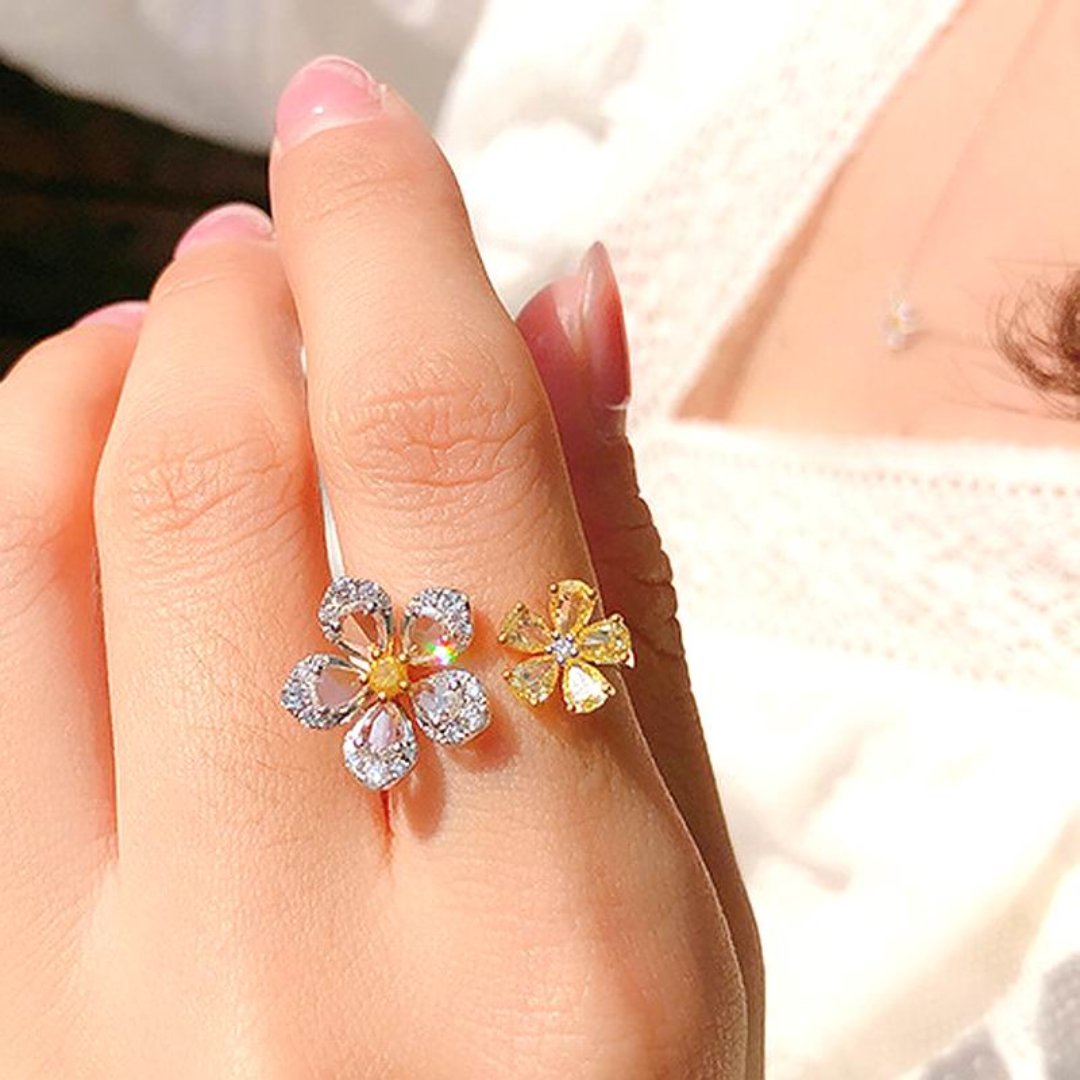 Colorful Zirconia Flowers Adjustable Ring - Rings - Pretland | Spiritual Crystals & Jewelry