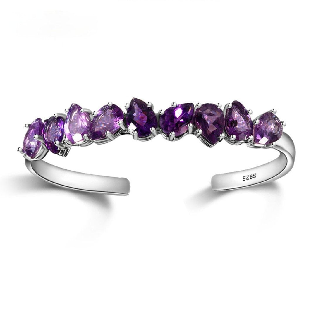 925 Sterling Silver Adjustable Amethyst Bracelet - Bracelets - Pretland | Spiritual Crystals & Jewelry