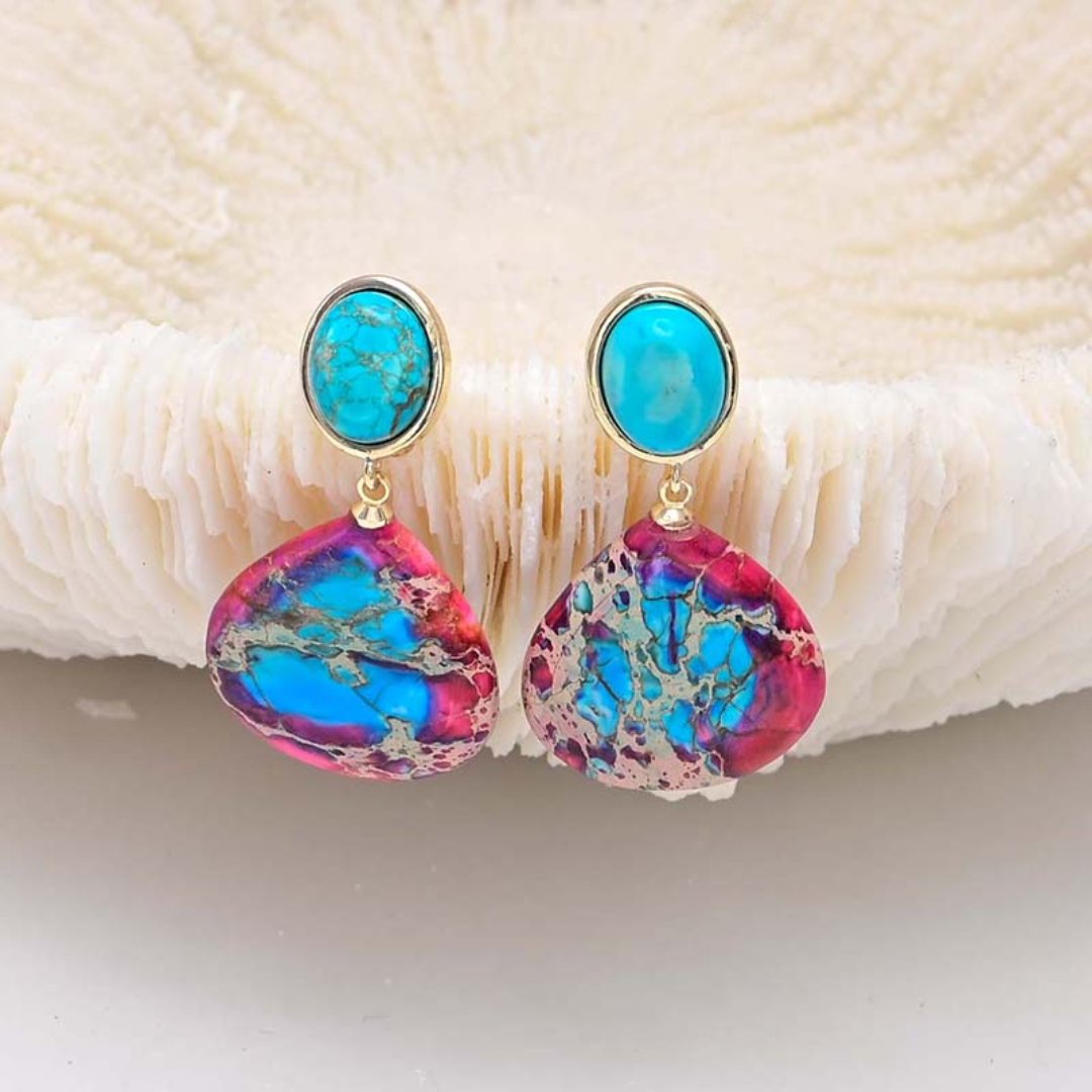 Ethnic Natural Jasper Stone Earings - Earrings - Pretland | Spiritual Crystals & Jewelry