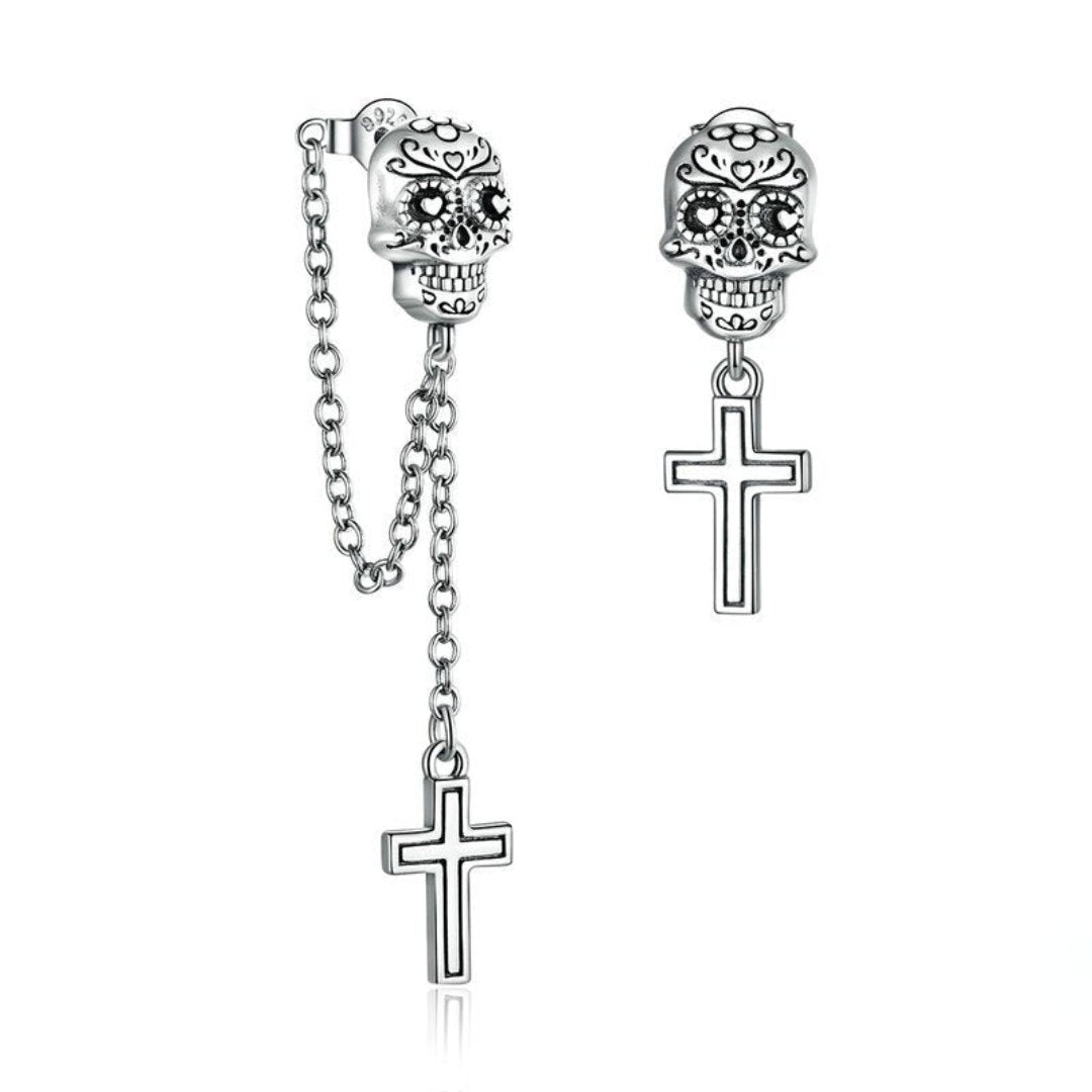 Skull Cross 925 Sterling Silver Earrings - Drop Earrings - Pretland | Spiritual Crystals & Jewelry