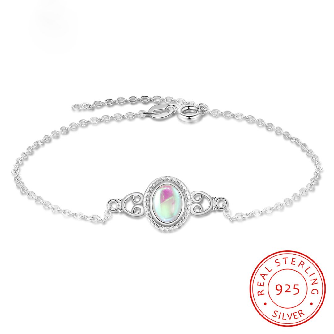 Lucky Rainbow Moonstone Sterling Silver Bracelet - Bracelets - Pretland | Spiritual Crystals & Jewelry