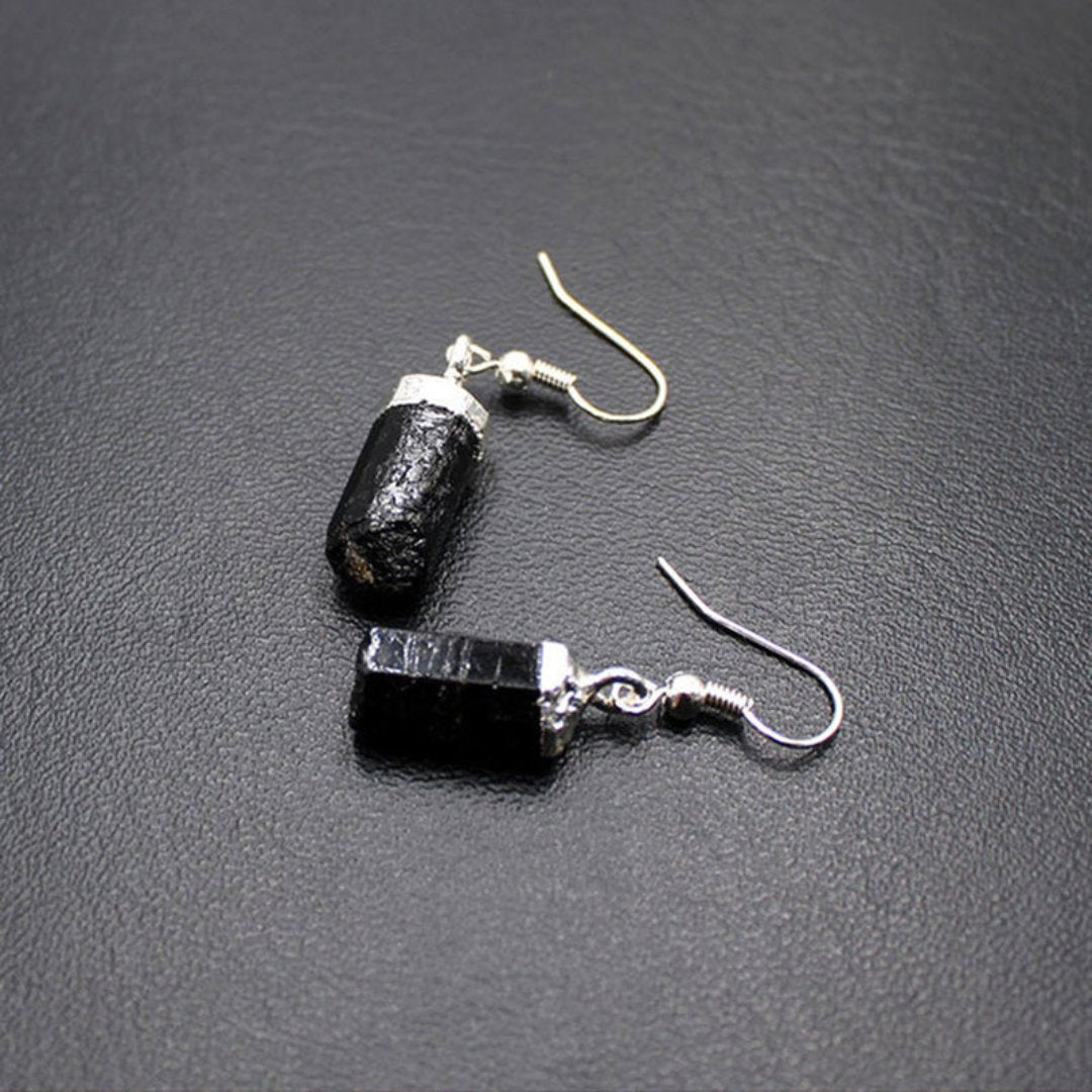 Natural Raw Black Tourmaline Earrings - Earrings - Pretland | Spiritual Crystals & Jewelry