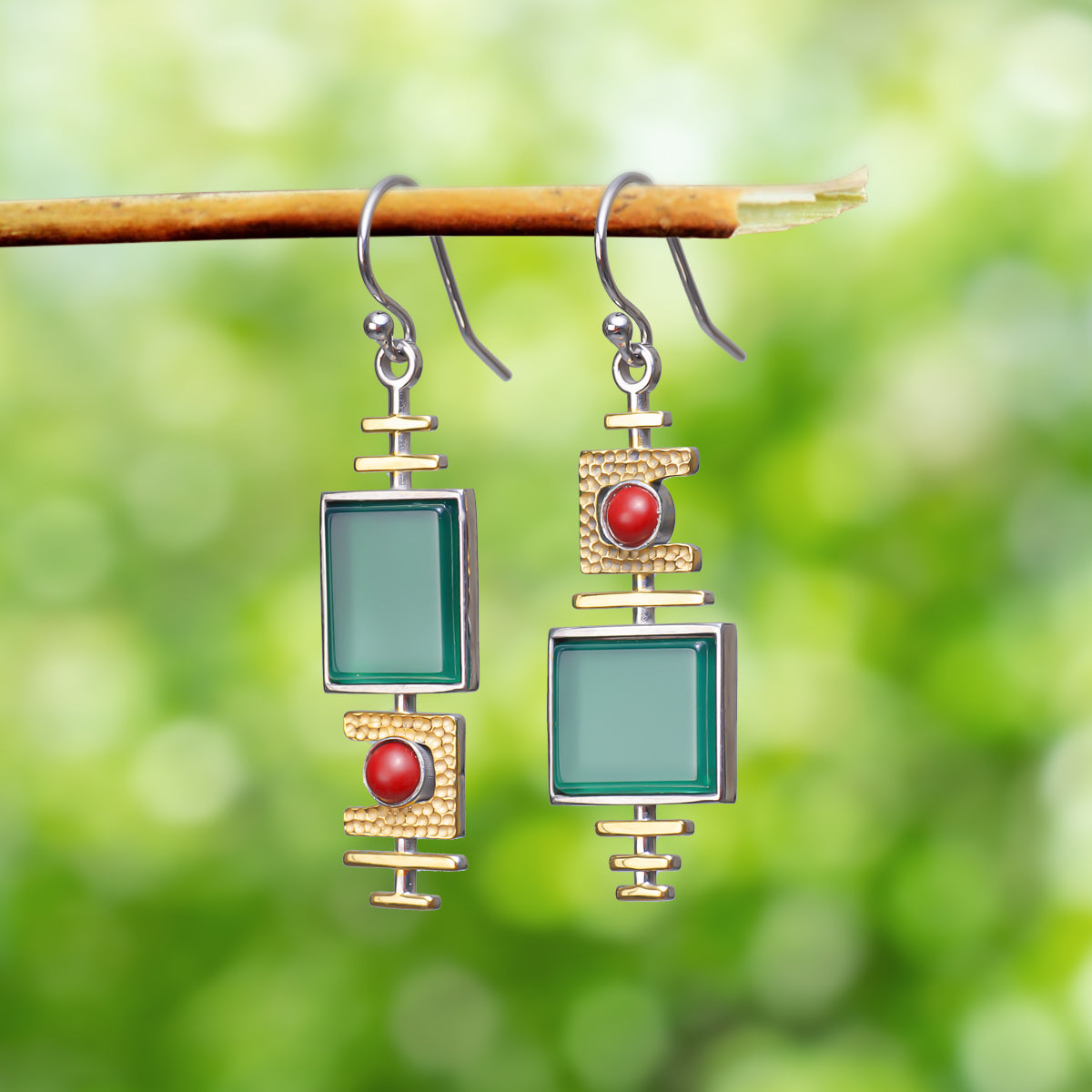 Malachite Dangle Silver Earrings - Earrings - Pretland | Spiritual Crystals & Jewelry