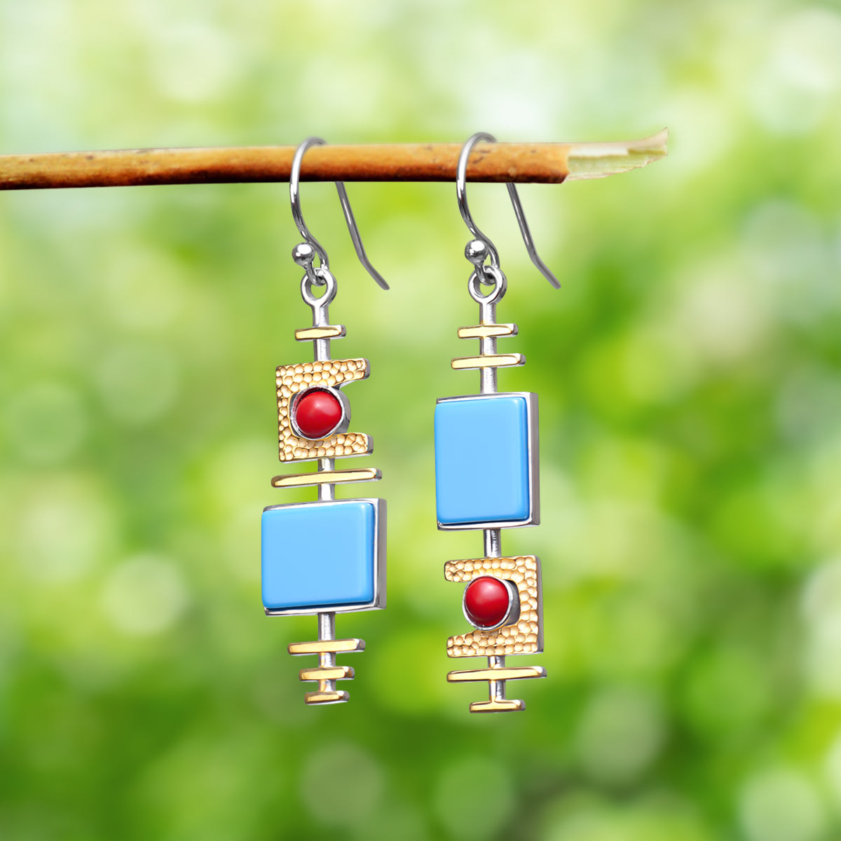 Turquoise Dangle Silver Earrings - Earrings - Pretland | Spiritual Crystals & Jewelry