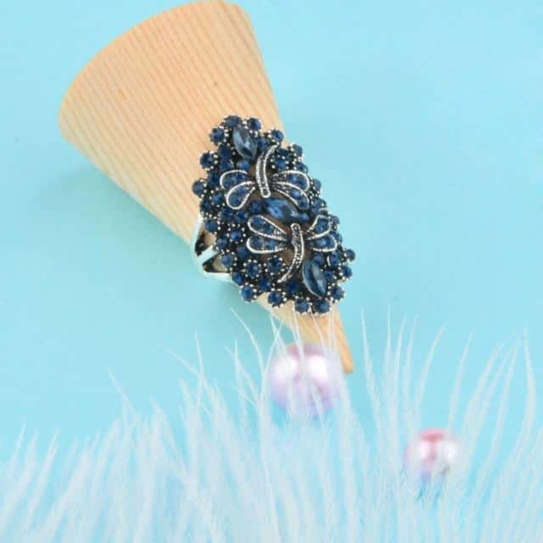 Blue Rhinestone Leaves Ring - 6 / Blue - Rings - Pretland | Spiritual Crystals & Jewelry