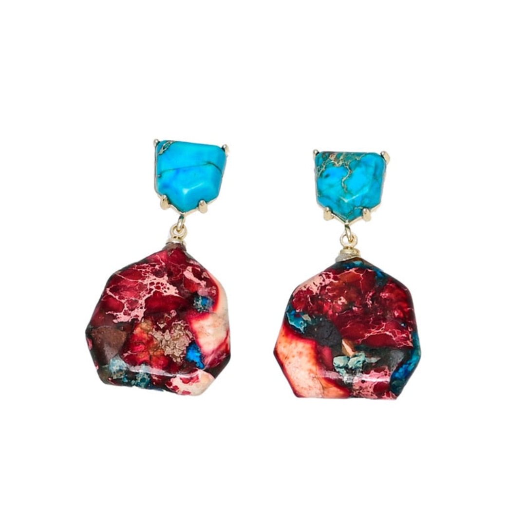 Ethnic Colorful Natural Jasper Earrings - Earrings - Pretland | Spiritual Crystals & Jewelry