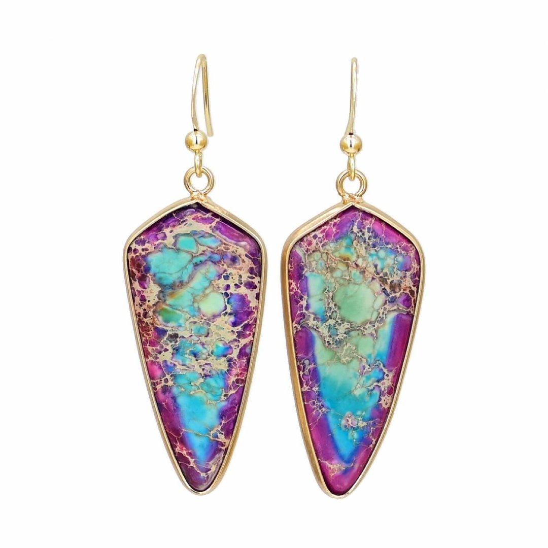 Arrow Head Bohemian Jasper Earrings - Drop Earrings - Pretland | Spiritual Crystals & Jewelry