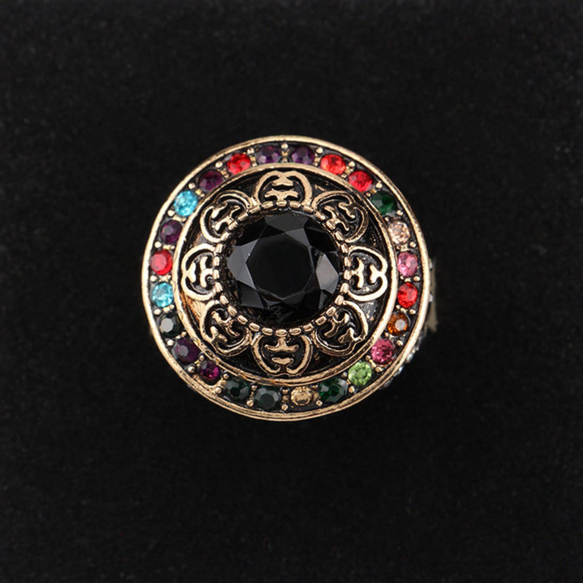 Royal Style Colorful Crystal Wide Ring - 7 / Black - Rings - Pretland | Spiritual Crystals & Jewelry