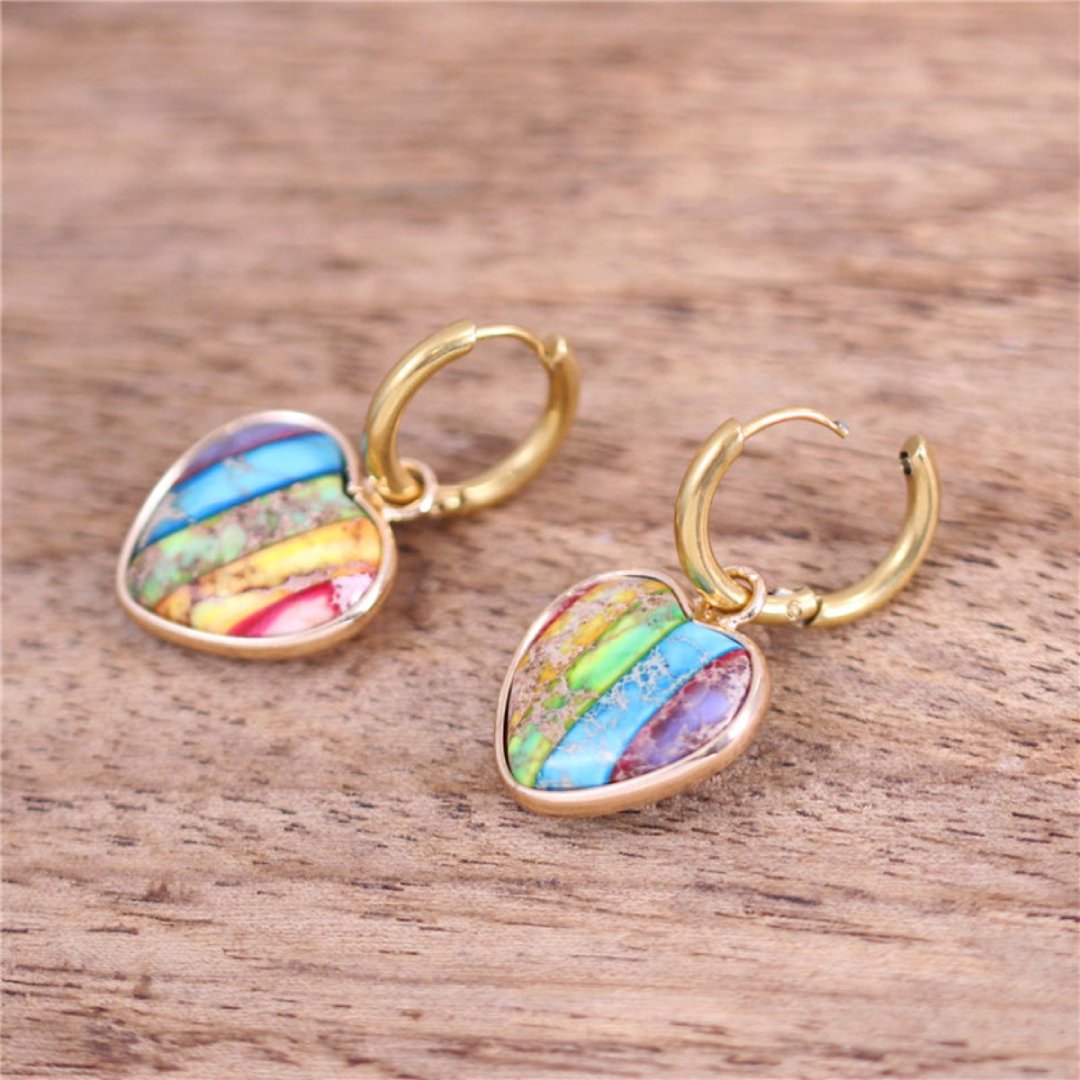 7 Chakra Heart Unisex Natural Stone Earrings - Drop Earrings - Pretland | Spiritual Crystals & Jewelry