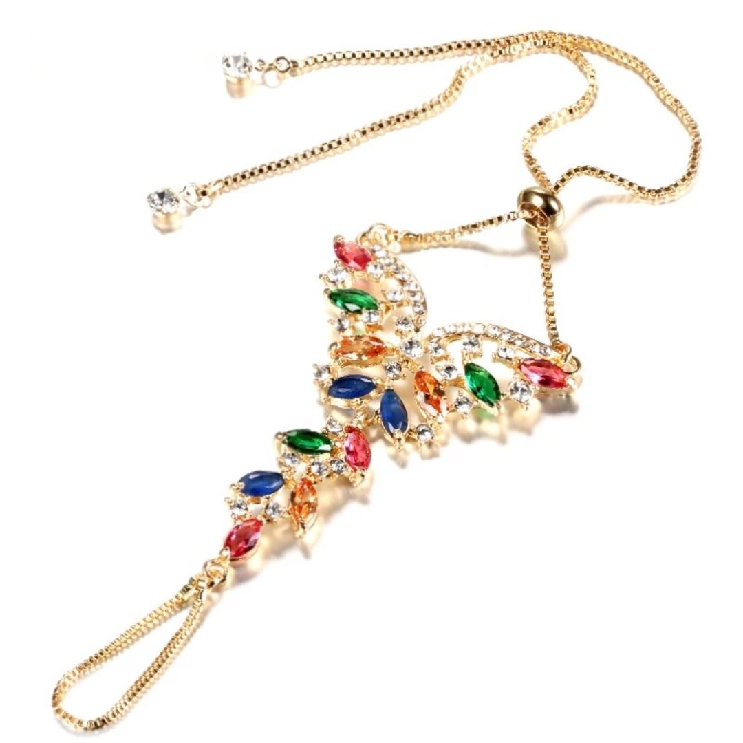Luxury Indian Style Colorful Zirconia Gold Plated Bracelet - Bracelets - Pretland | Spiritual Crystals & Jewelry