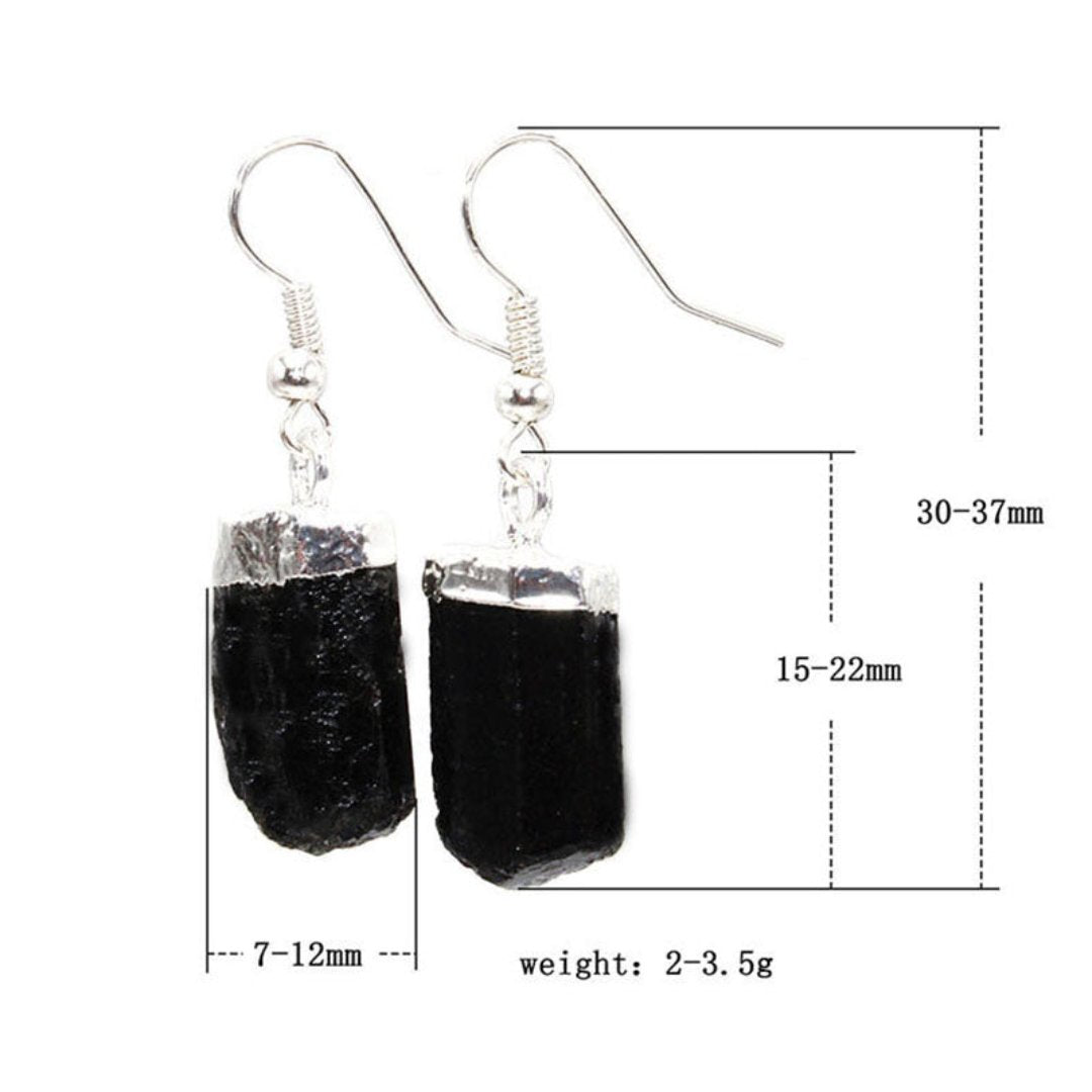 Natural Raw Black Tourmaline Earrings - Earrings - Pretland | Spiritual Crystals & Jewelry