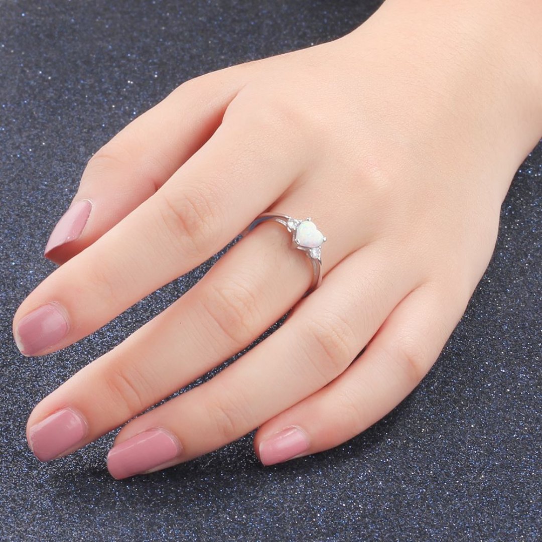 Lovely Heart Fire Opal & Zirconia Ring - Rings - Pretland | Spiritual Crystals & Jewelry