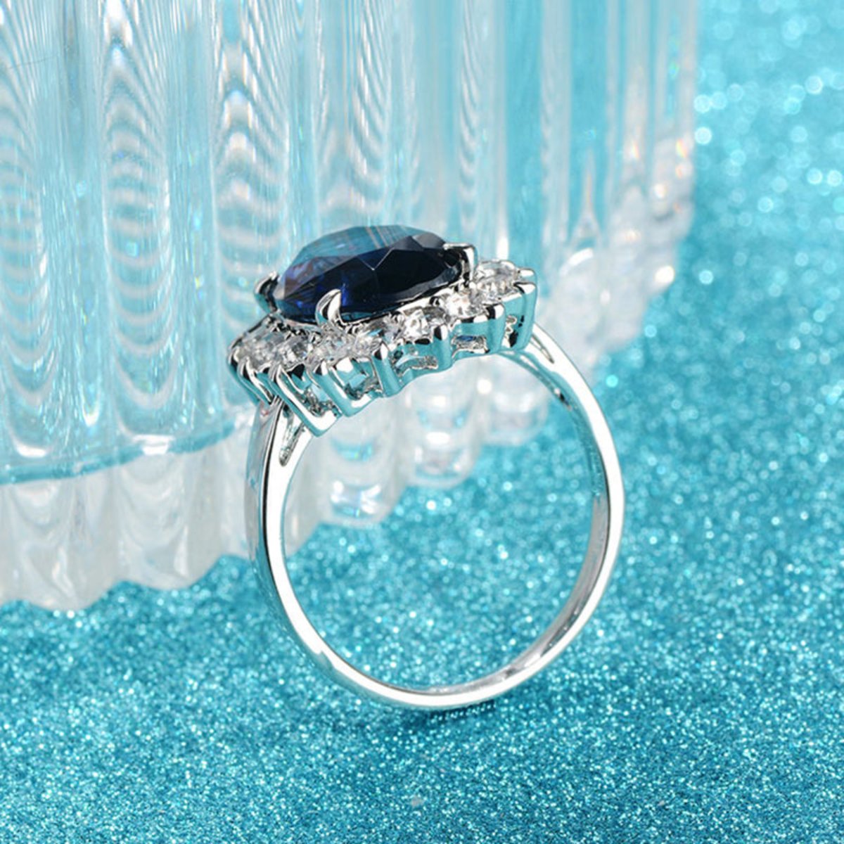 Elegant Oval Sapphire Silver Ring - Rings - Pretland | Spiritual Crystals & Jewelry