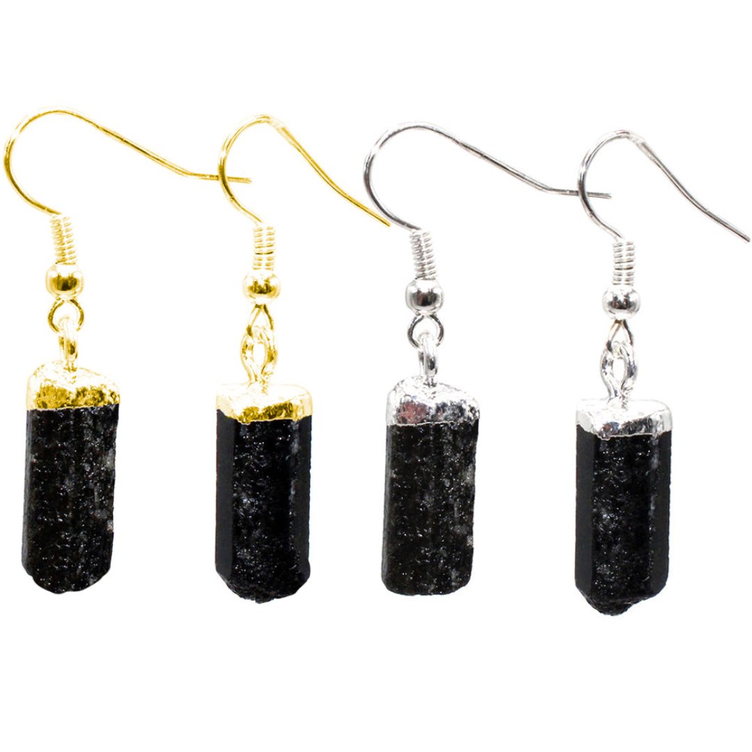 Natural Raw Black Tourmaline Earrings - Earrings - Pretland | Spiritual Crystals & Jewelry