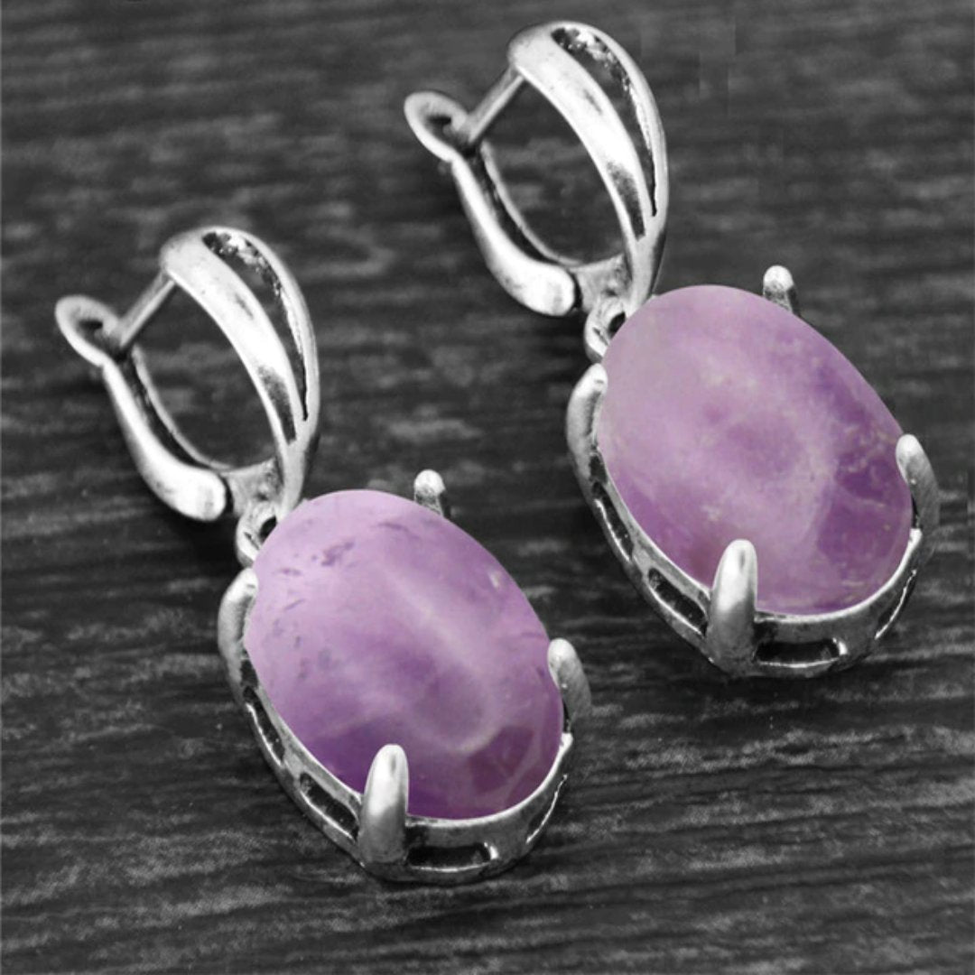 Spiritual Crystal Silver Plated Earrings - Natural Amethyst - Earrings - Pretland | Spiritual Crystals & Jewelry