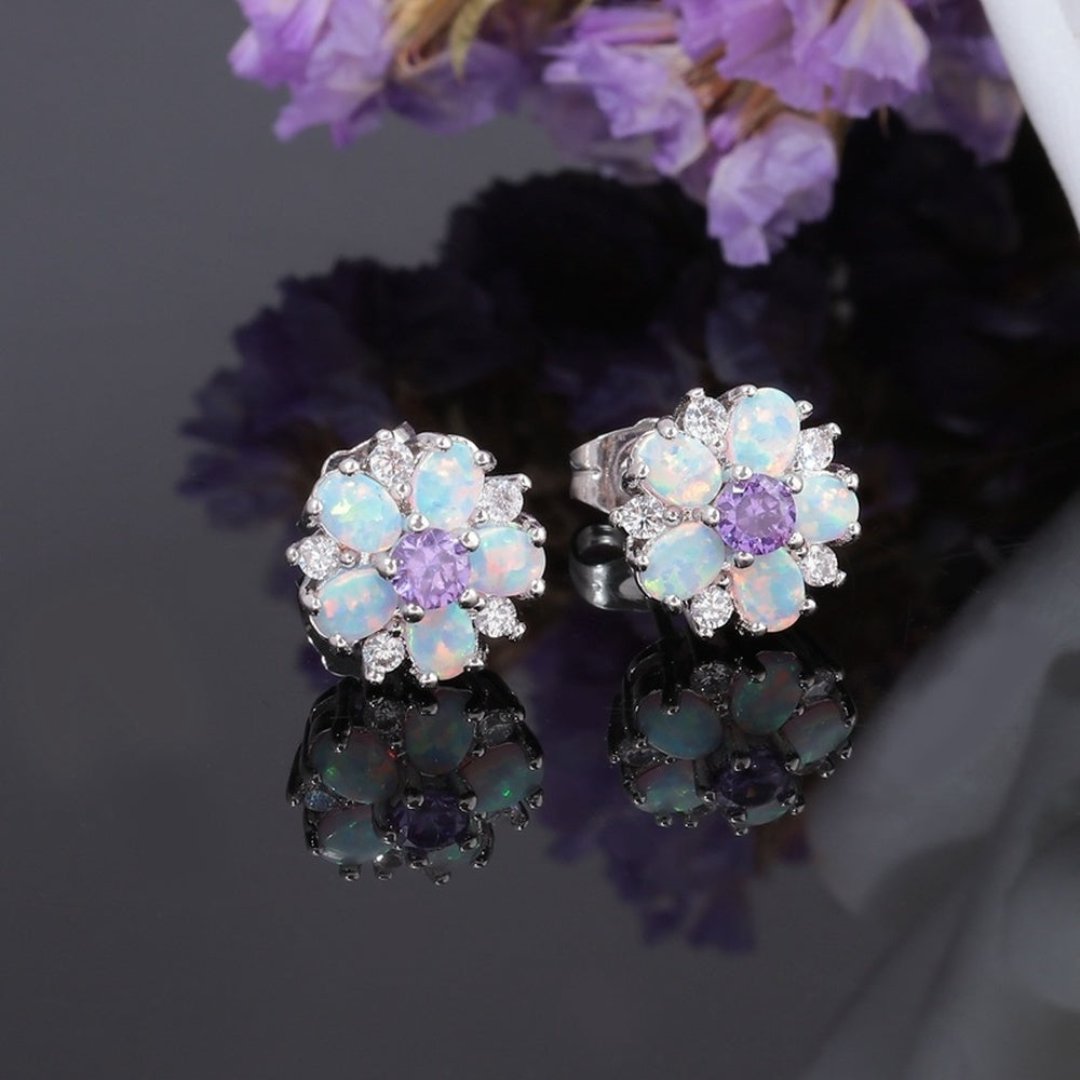 Luxury Flower Fire Opal 925 Sterling Silver Earrings - Earrings - Pretland | Spiritual Crystals & Jewelry