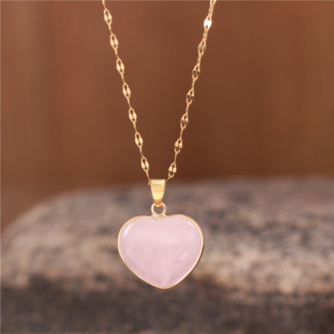 Spiritual Heart Natural Stone Necklace - Rose quartz - Necklaces - Pretland | Spiritual Crystals & Jewelry