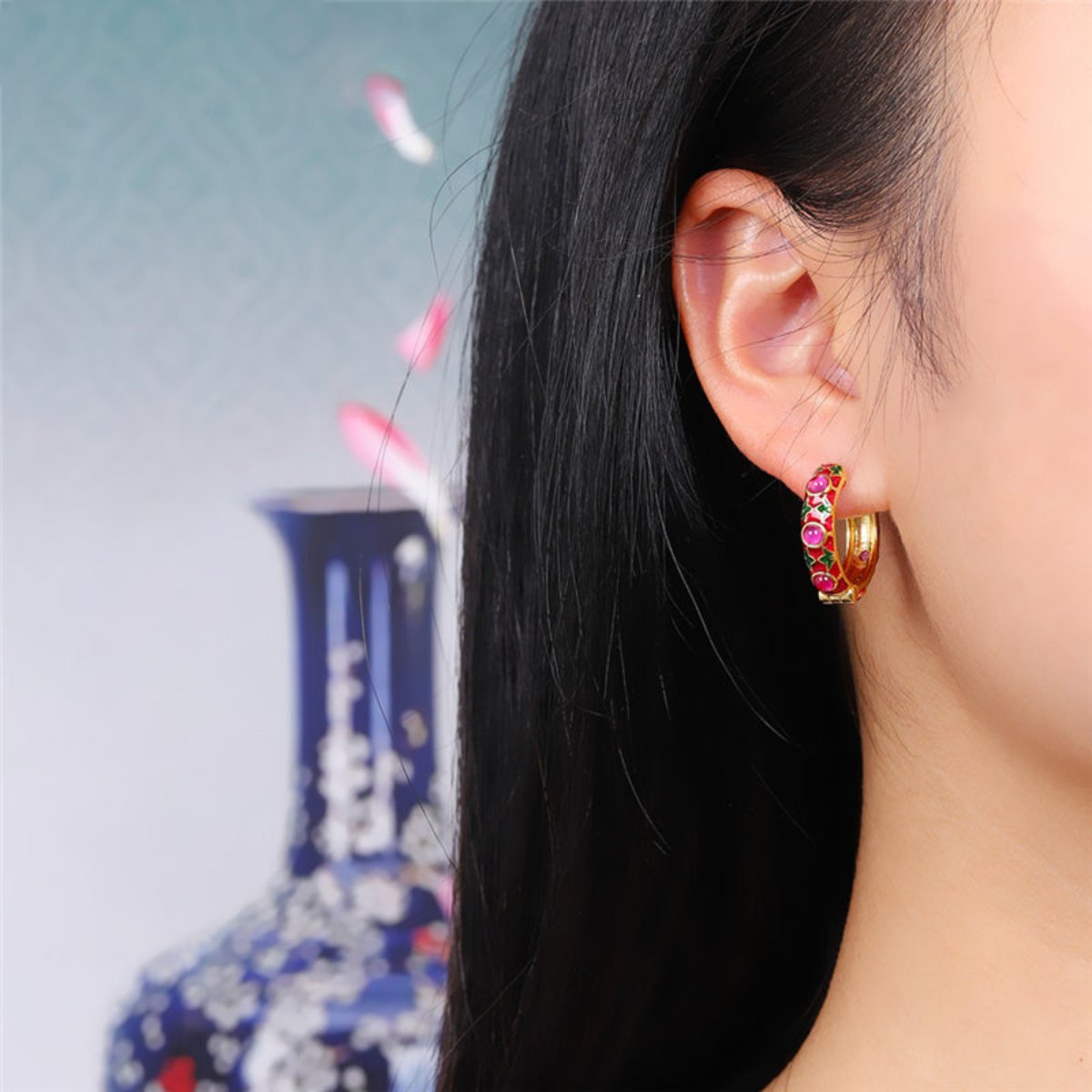 Elegant Red Corundum Gold Plated Earrings - Earrings - Pretland | Spiritual Crystals & Jewelry