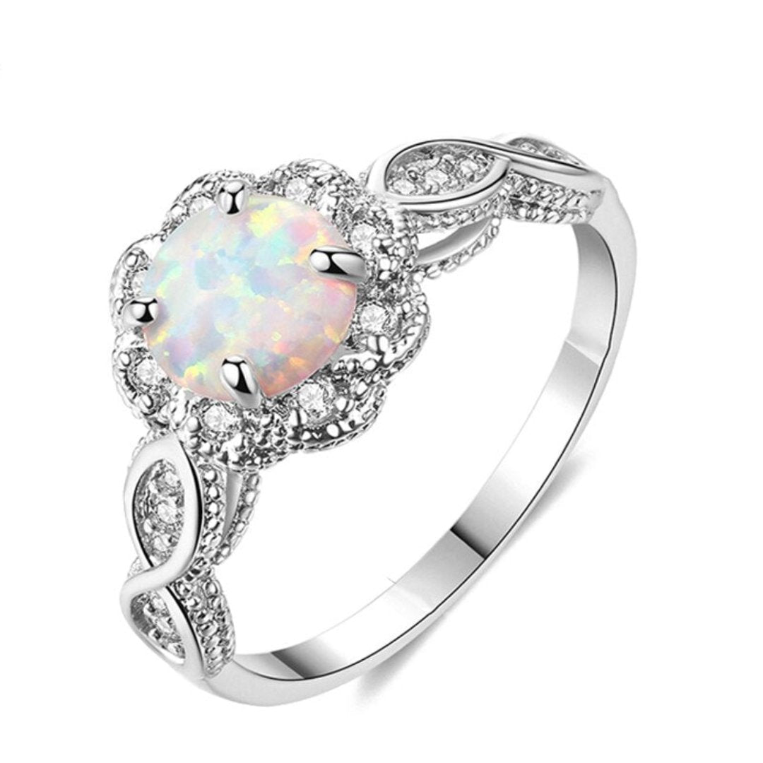 Flower Opal White Gold Plated Ring - Rings - Pretland | Spiritual Crystals & Jewelry