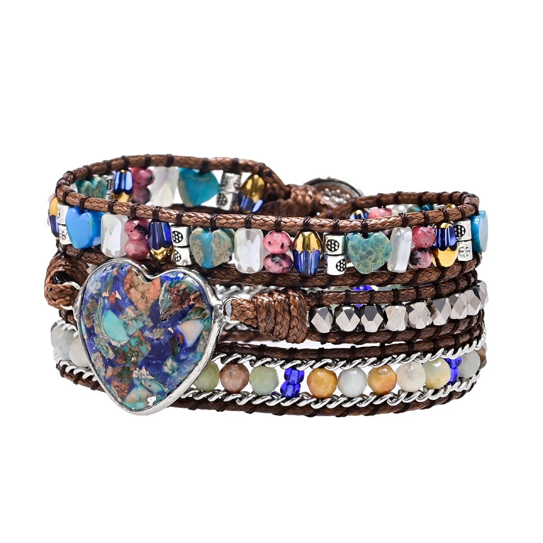 Boho Heart Blue Color Calcite Wrap Bracelet - Bracelets - Pretland | Spiritual Crystals & Jewelry