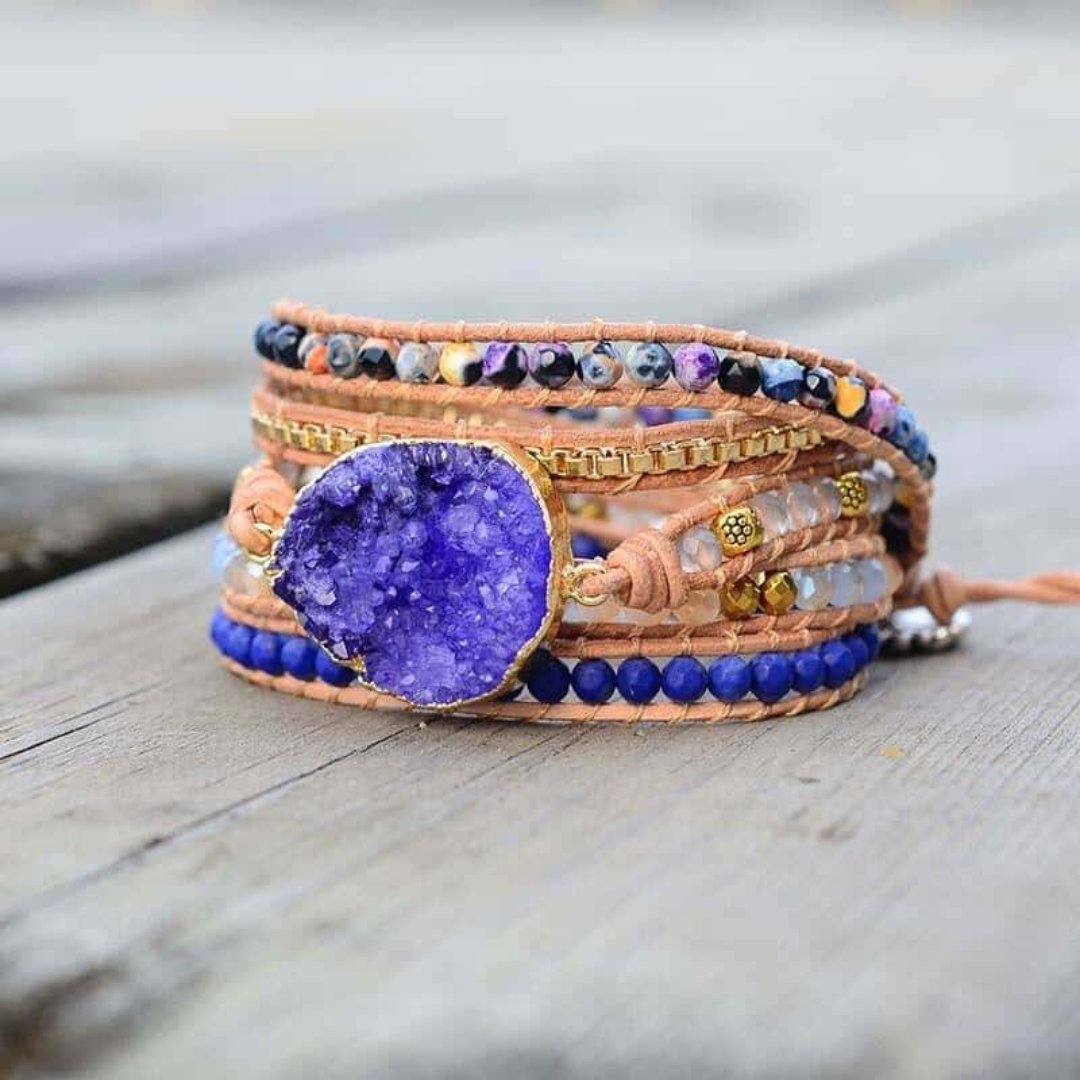Calming Purple Druzy Bracelet - Wrap Bracelets - Pretland | Spiritual Crystals & Jewelry