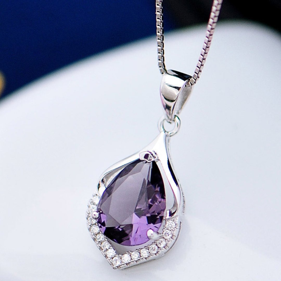 Elegant Amethyst & Zirconia Silver Necklace - Necklaces - Pretland | Spiritual Crystals & Jewelry