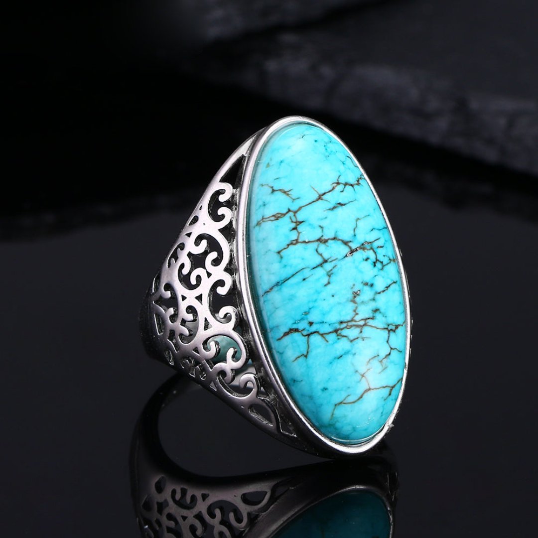 Elegant Turquoise 925 Sterling Silver Ring - Rings - Pretland | Spiritual Crystals & Jewelry
