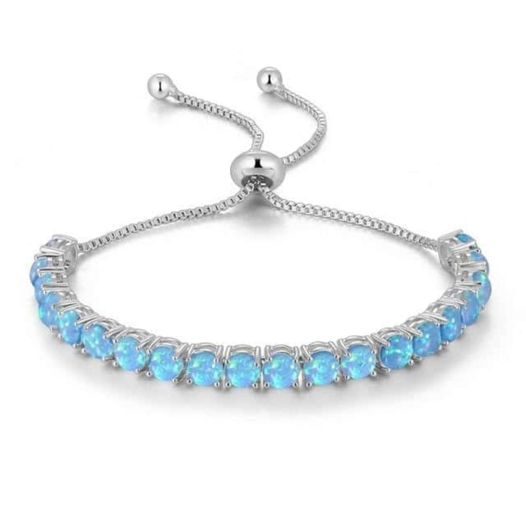 Blue Fire Opal Silver Bracelet - Bracelets - Pretland | Spiritual Crystals & Jewelry