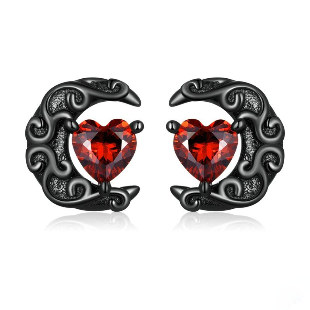 Red Zirconia Black 925 Sterling Silver Earrings - Earrings - Pretland | Spiritual Crystals & Jewelry