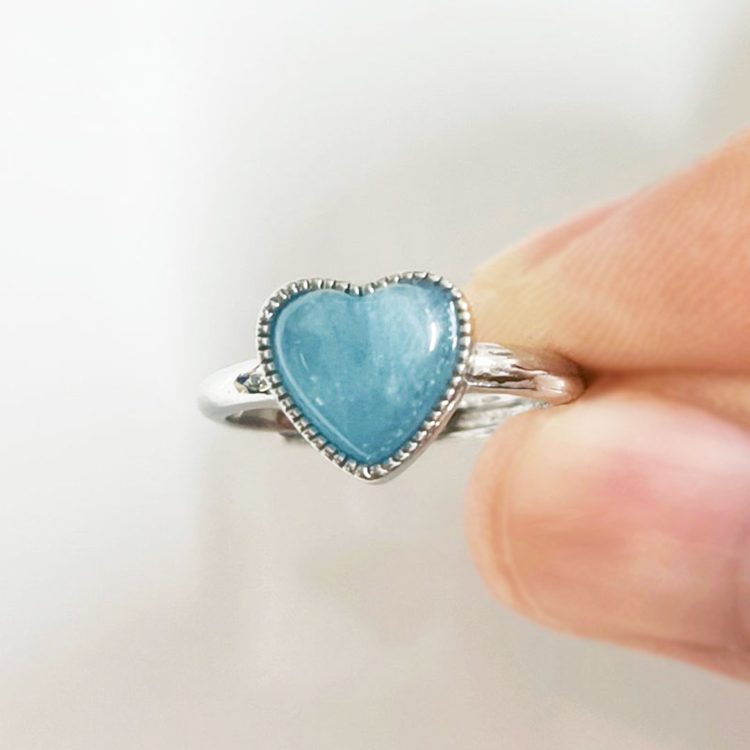 Vintage Heart Shape Aquamarine Adjustable Ring - Rings - Pretland | Spiritual Crystals & Jewelry